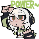 chibi sticker of anby demara from zenless zone zero holding her fist up and saying "power~"